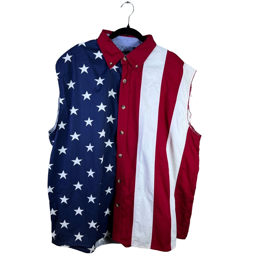 Cotton Traders American Flag Sleeveless Shirt Mens XXL Western Americana